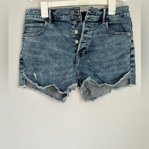 Express Denim Blue Frayed Hem Women Shorts
